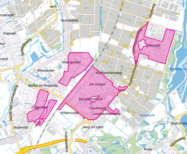 Deze kaart laat de bestaande wijken zien waar het in deze wijziging van het omgevingsplan over gaat.